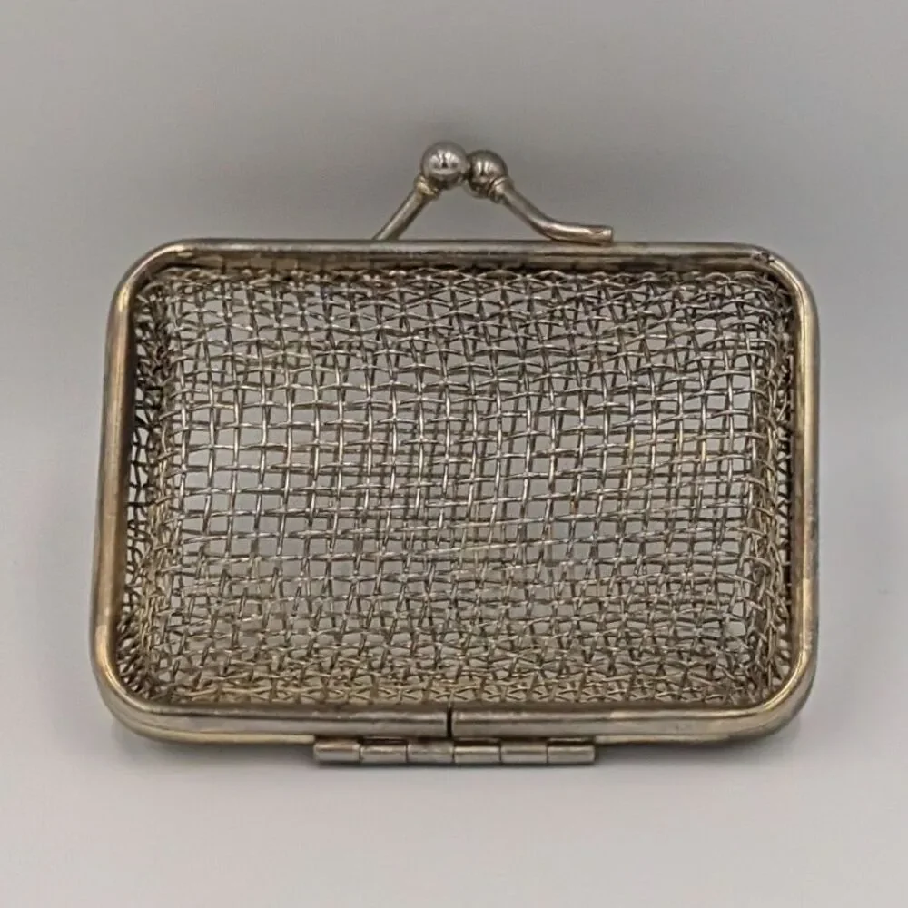 Vintage Gold Tone Metal Mesh Coin Purse Hinged Frame Kiss Clasp Closure